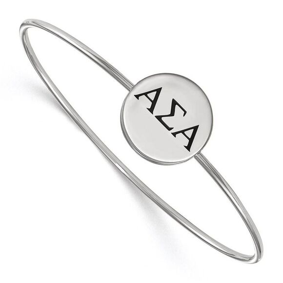 Sterling Silver Alpha Sigma Alpha Enamel Greek Letters Bangle - 7 in. - Picture 1 of 3